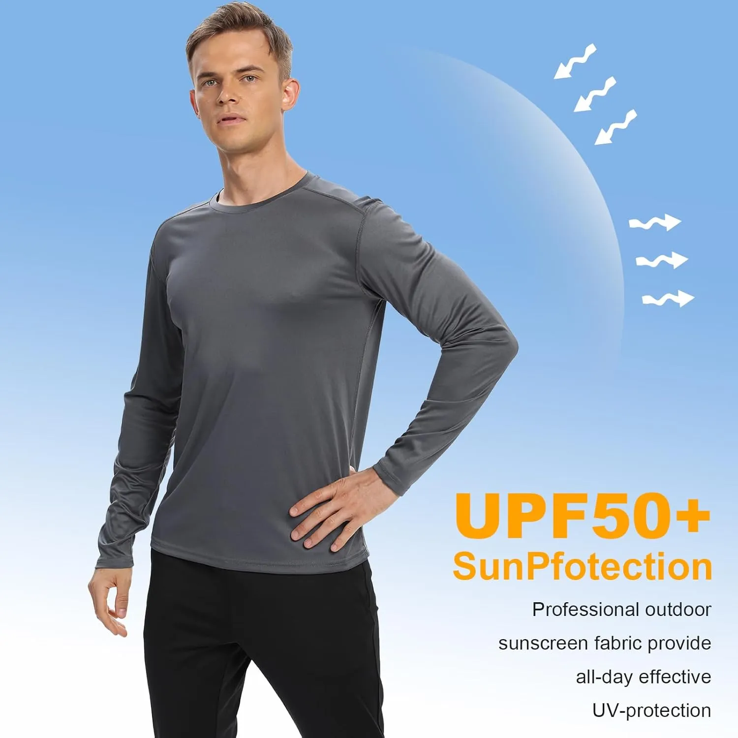 1/3 /6 Pack Mens Long Sleeve T Shirts,Running Sun Protection UPF 50  Shirts Quick-Dry Lightweight Workout T-Shirts