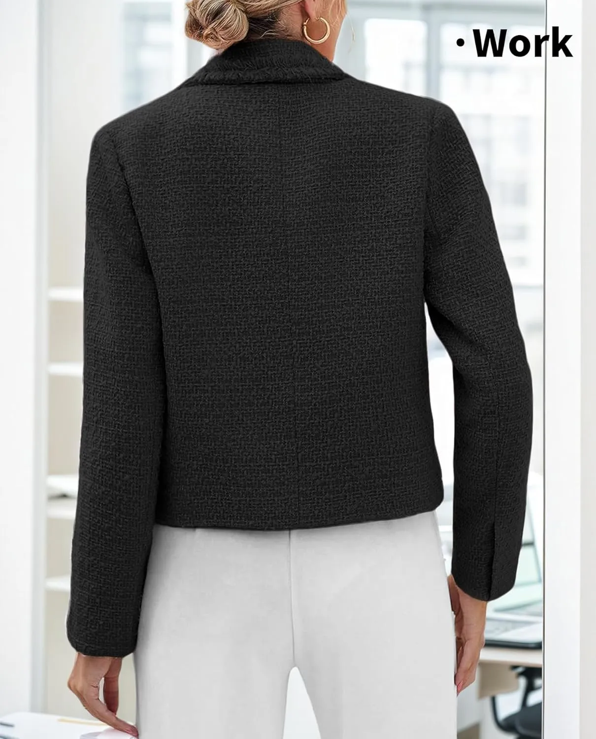 2025 Women's Spring Tweed Blazer Fashion Warm Fully-Lined Elegant Trendy Casual Double-Breasted Jacket with Pockets