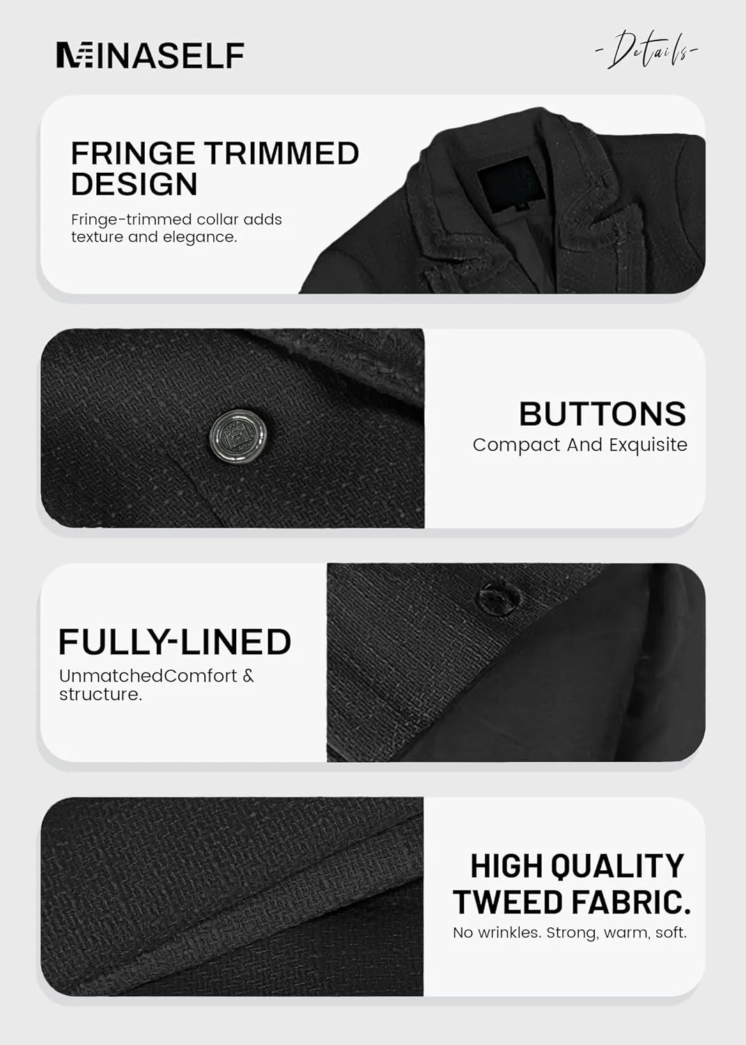 2025 Women's Spring Tweed Blazer Fashion Warm Fully-Lined Elegant Trendy Casual Double-Breasted Jacket with Pockets