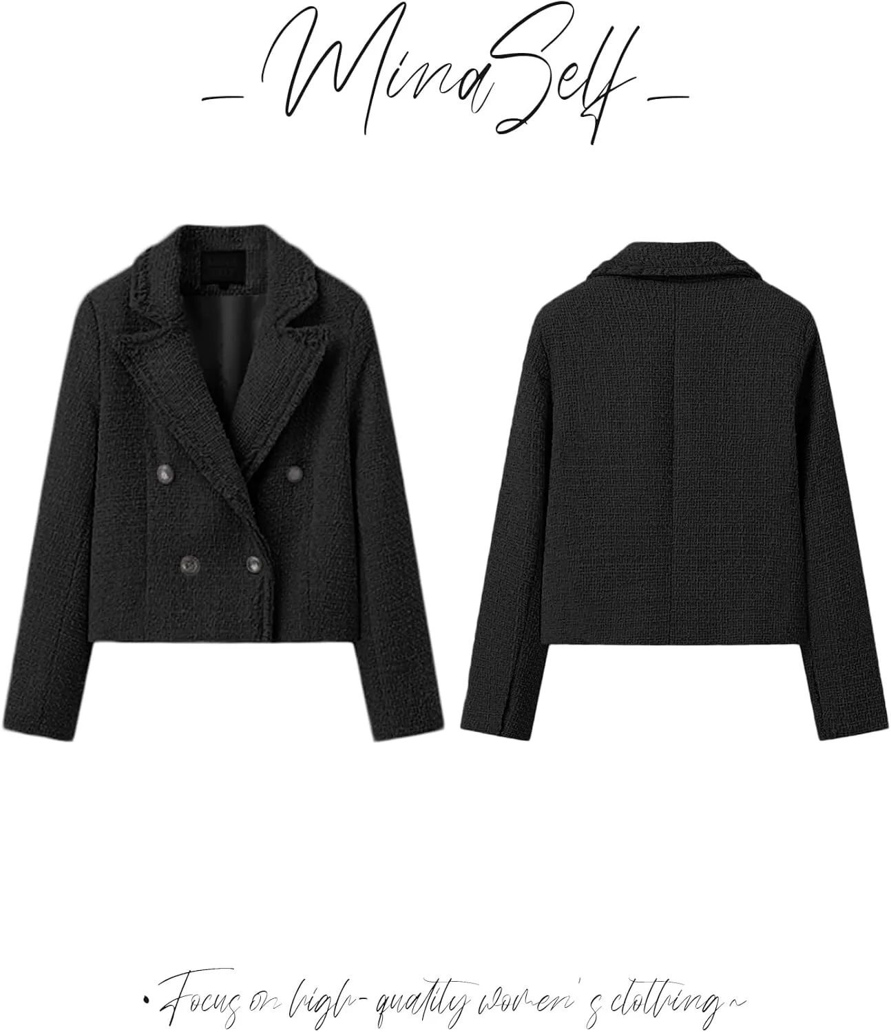 2025 Women's Spring Tweed Blazer Fashion Warm Fully-Lined Elegant Trendy Casual Double-Breasted Jacket with Pockets