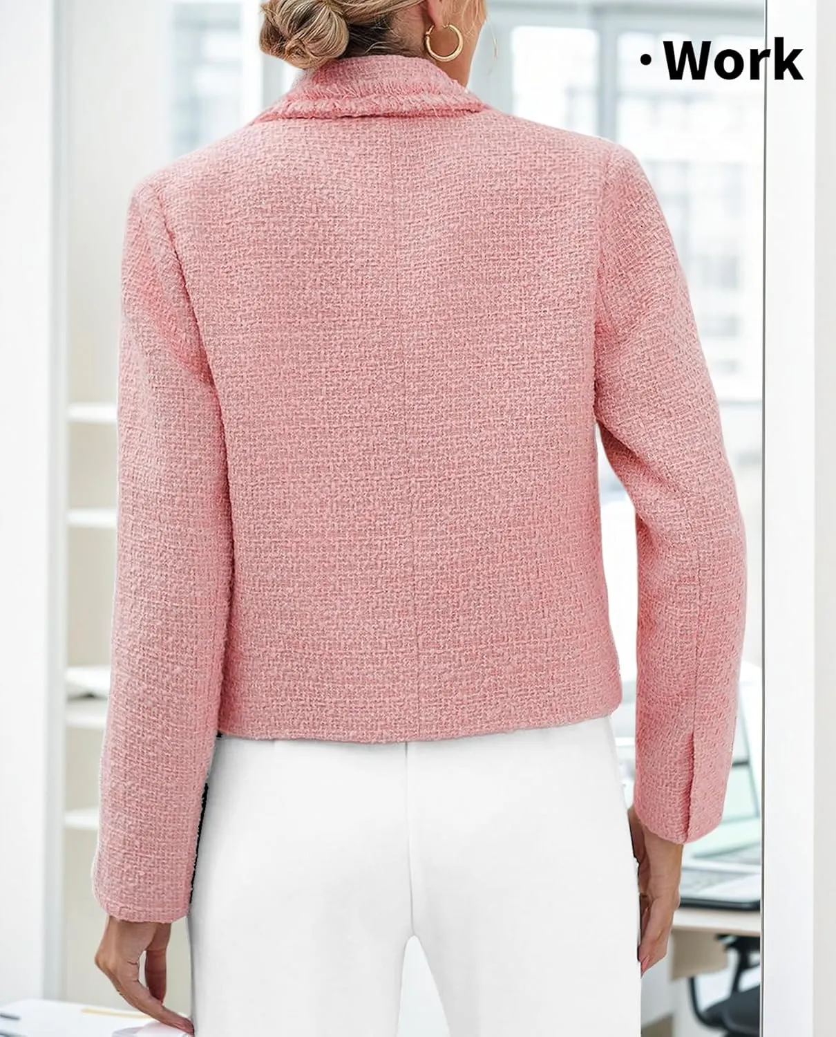 2025 Women's Spring Tweed Blazer Fashion Warm Fully-Lined Elegant Trendy Casual Double-Breasted Jacket with Pockets