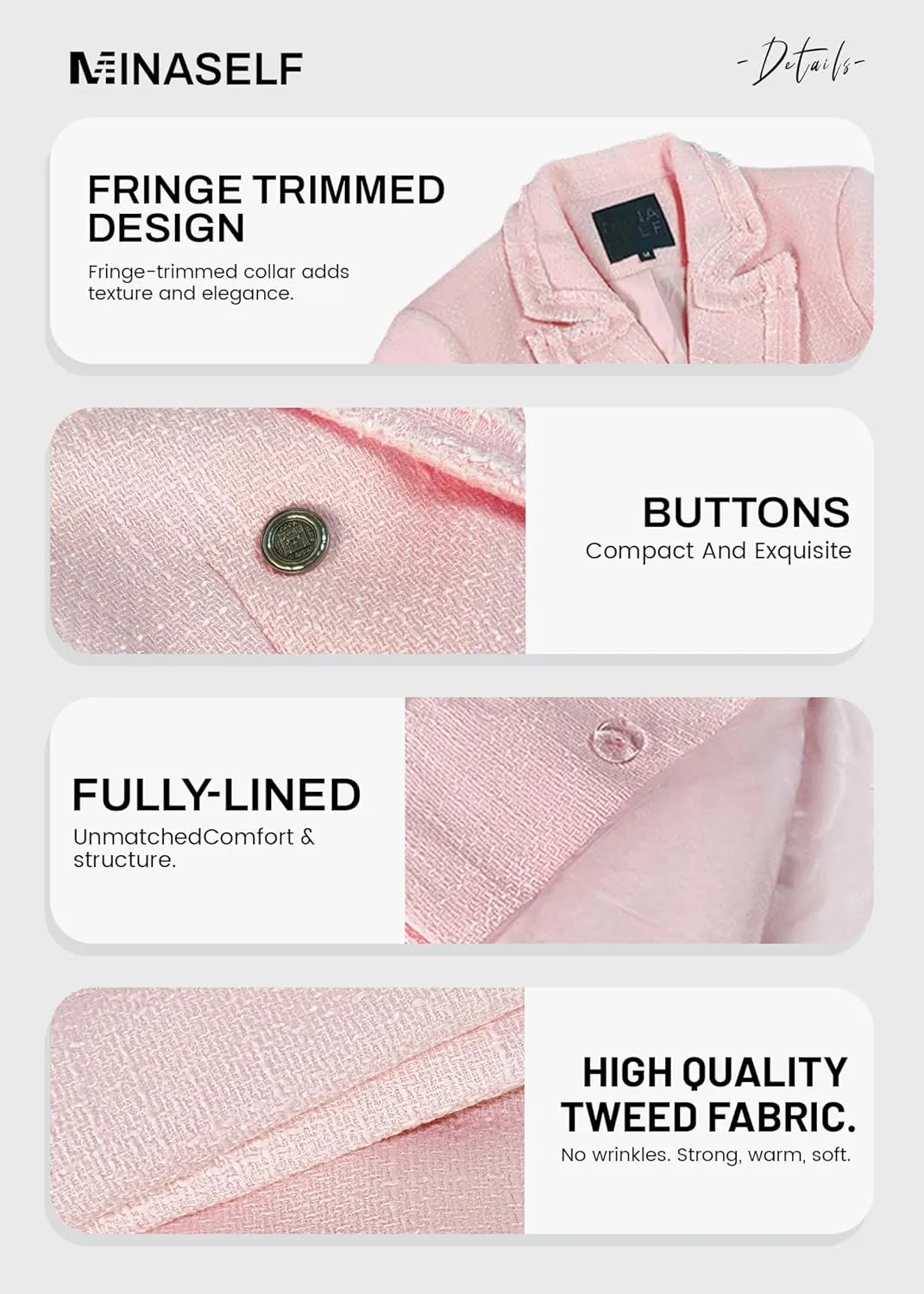 2025 Women's Spring Tweed Blazer Fashion Warm Fully-Lined Elegant Trendy Casual Double-Breasted Jacket with Pockets