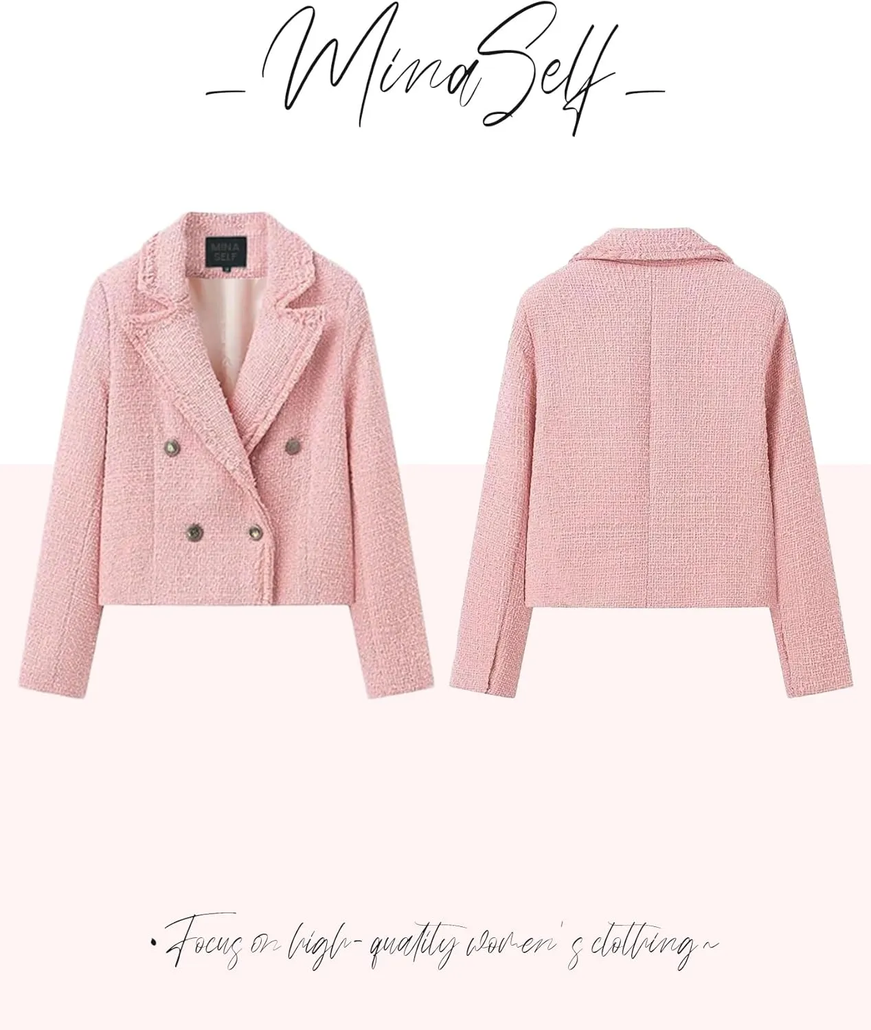 2025 Women's Spring Tweed Blazer Fashion Warm Fully-Lined Elegant Trendy Casual Double-Breasted Jacket with Pockets