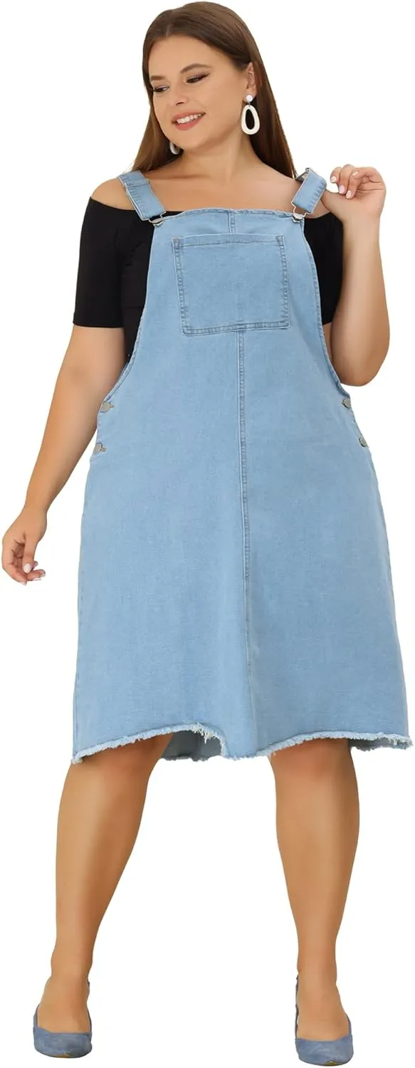 Agnes Orinda Plus Size Women's Denim Overall Dresses Frayed Adjustable Jean Straps Suspender Summer Dress