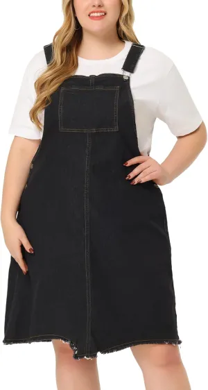 Agnes Orinda Plus Size Women's Denim Overall Dresses Frayed Adjustable Jean Straps Suspender Summer Dress