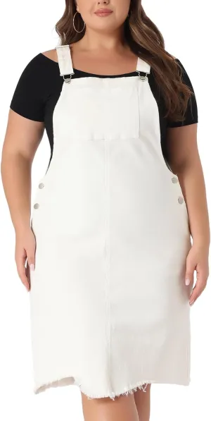 Agnes Orinda Plus Size Women's Denim Overall Dresses Frayed Adjustable Jean Straps Suspender Summer Dress
