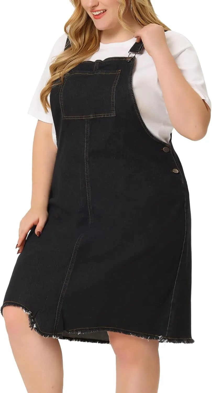 Agnes Orinda Plus Size Women's Denim Overall Dresses Frayed Adjustable Jean Straps Suspender Summer Dress