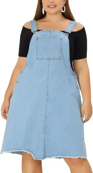 Agnes Orinda Plus Size Women's Denim Overall Dresses Frayed Adjustable Jean Straps Suspender Summer Dress