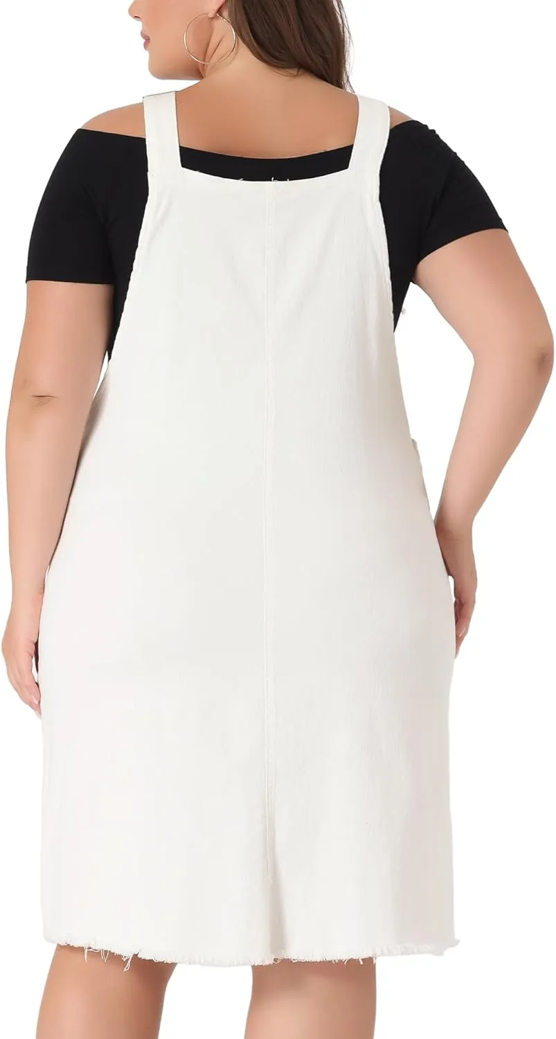 Agnes Orinda Plus Size Women's Denim Overall Dresses Frayed Adjustable Jean Straps Suspender Summer Dress