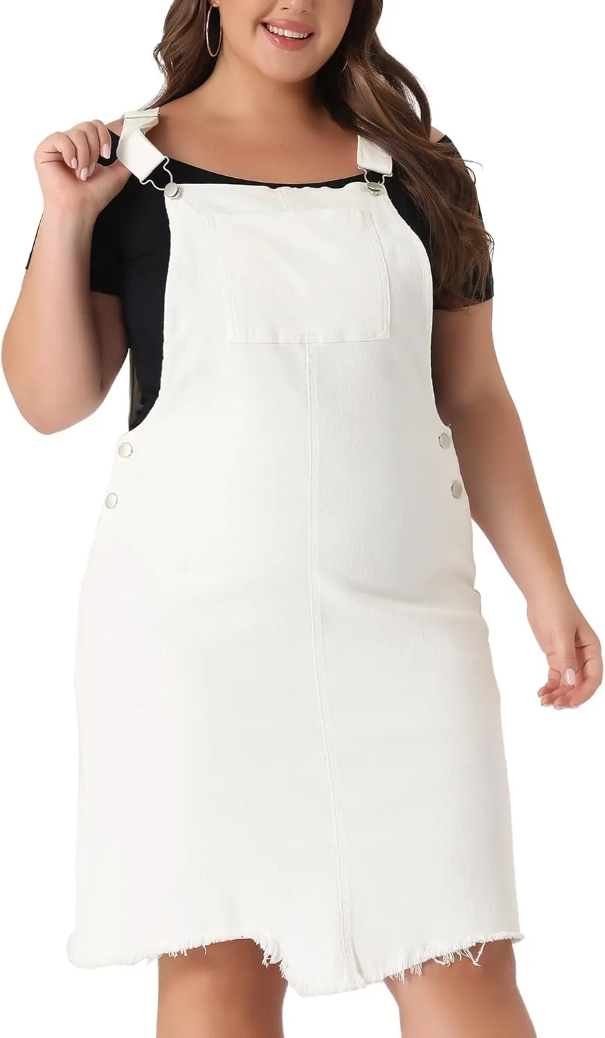 Agnes Orinda Plus Size Women's Denim Overall Dresses Frayed Adjustable Jean Straps Suspender Summer Dress