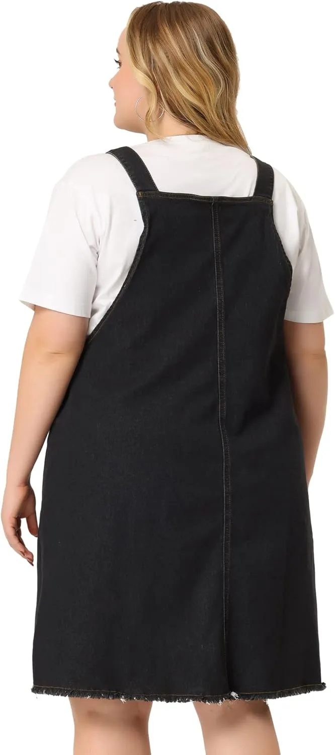 Agnes Orinda Plus Size Women's Denim Overall Dresses Frayed Adjustable Jean Straps Suspender Summer Dress