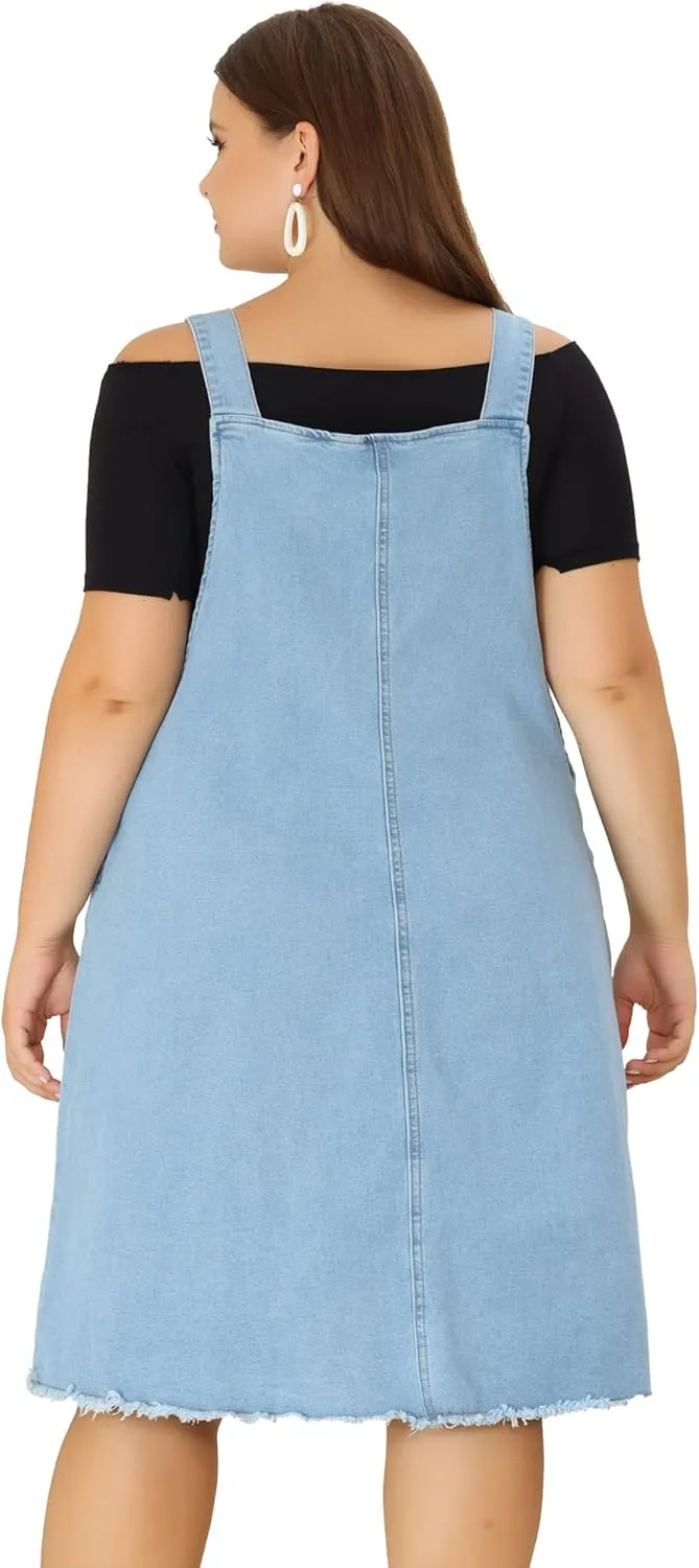 Agnes Orinda Plus Size Women's Denim Overall Dresses Frayed Adjustable Jean Straps Suspender Summer Dress