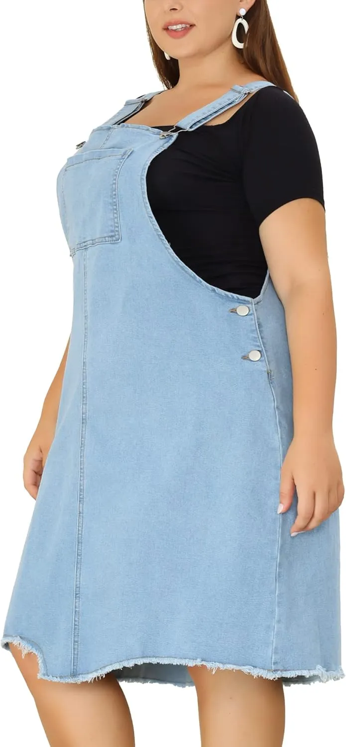 Agnes Orinda Plus Size Women's Denim Overall Dresses Frayed Adjustable Jean Straps Suspender Summer Dress