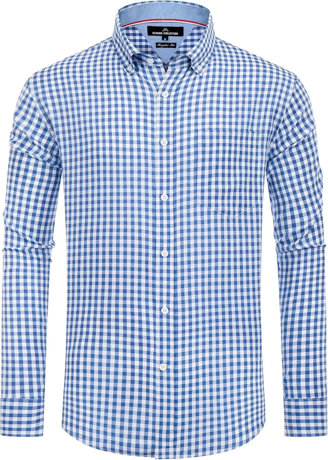 Alimens & Gentle Men's Plaid Button Down Shirts Cotton Long Sleeve Dress Shirts Regular Fit Gingham Shirts