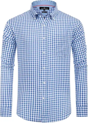 Alimens & Gentle Men's Plaid Button Down Shirts Cotton Long Sleeve Dress Shirts Regular Fit Gingham Shirts
