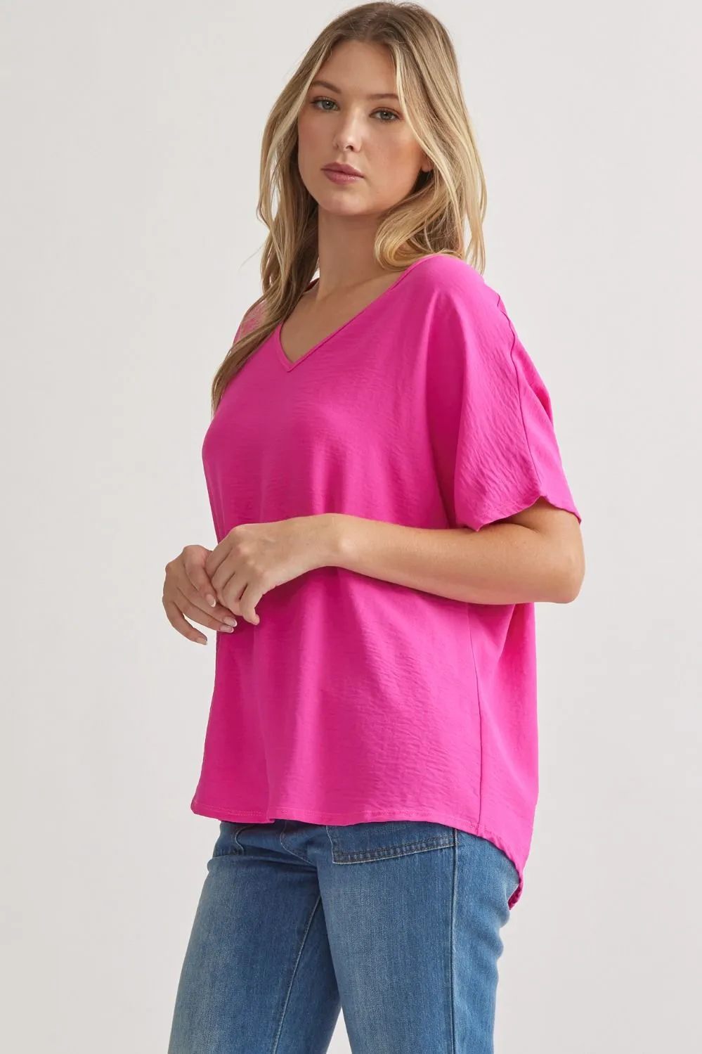 Blissful Basics V-Neck Top - Hot Pink *Regular & Curvy*