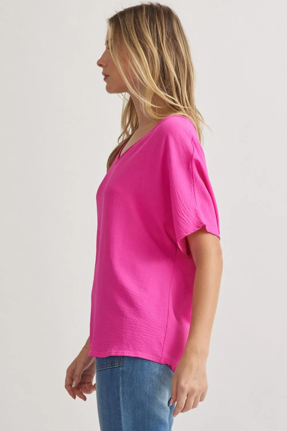Blissful Basics V-Neck Top - Hot Pink *Regular & Curvy*