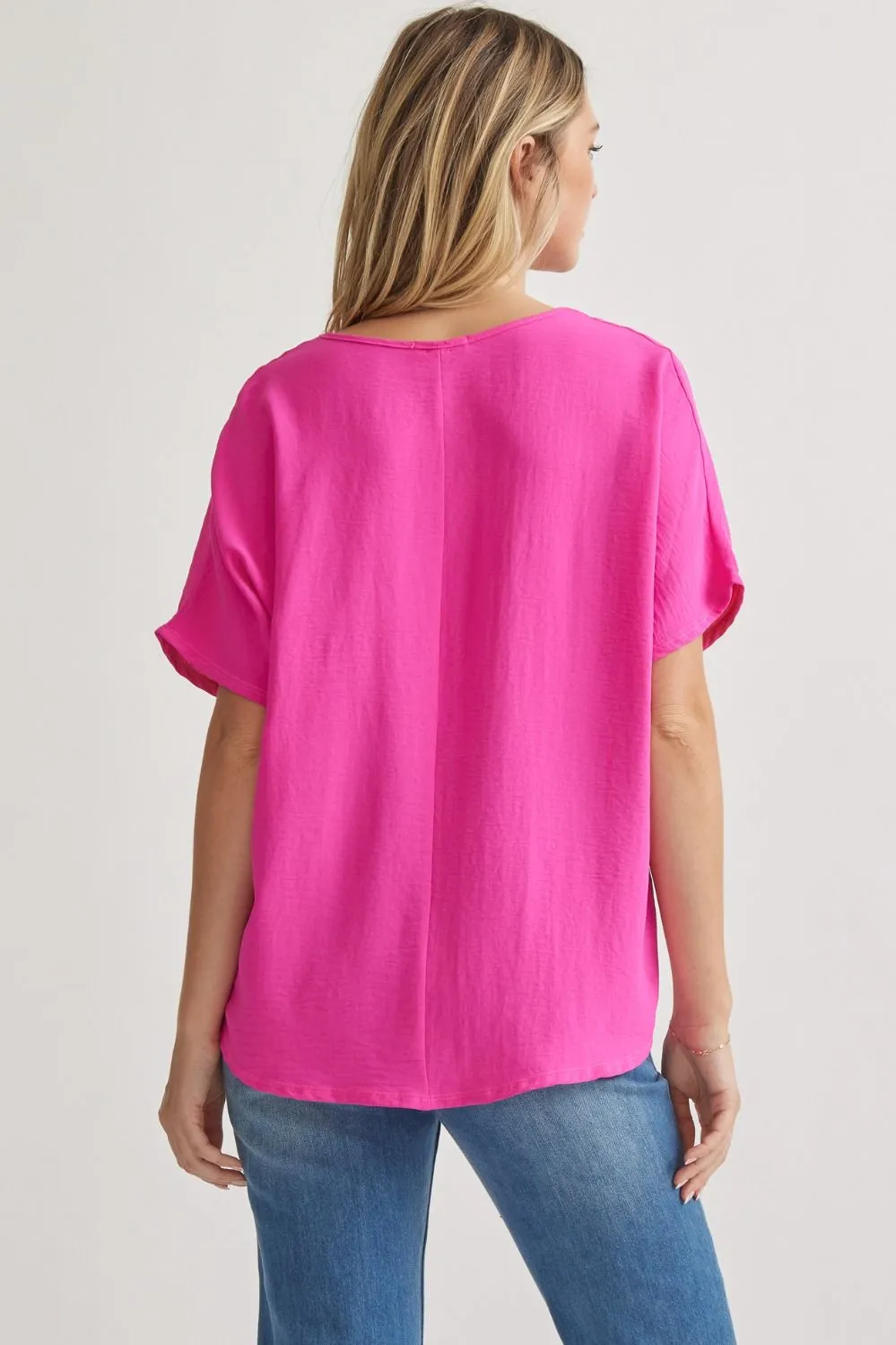 Blissful Basics V-Neck Top - Hot Pink *Regular & Curvy*