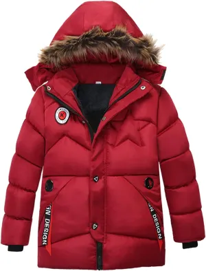Boys Down Jacket Toddler Fur Collar Hood Thick Warm Winter Coat Parka Padded Windbreaker Wterproof Warm Outerwear