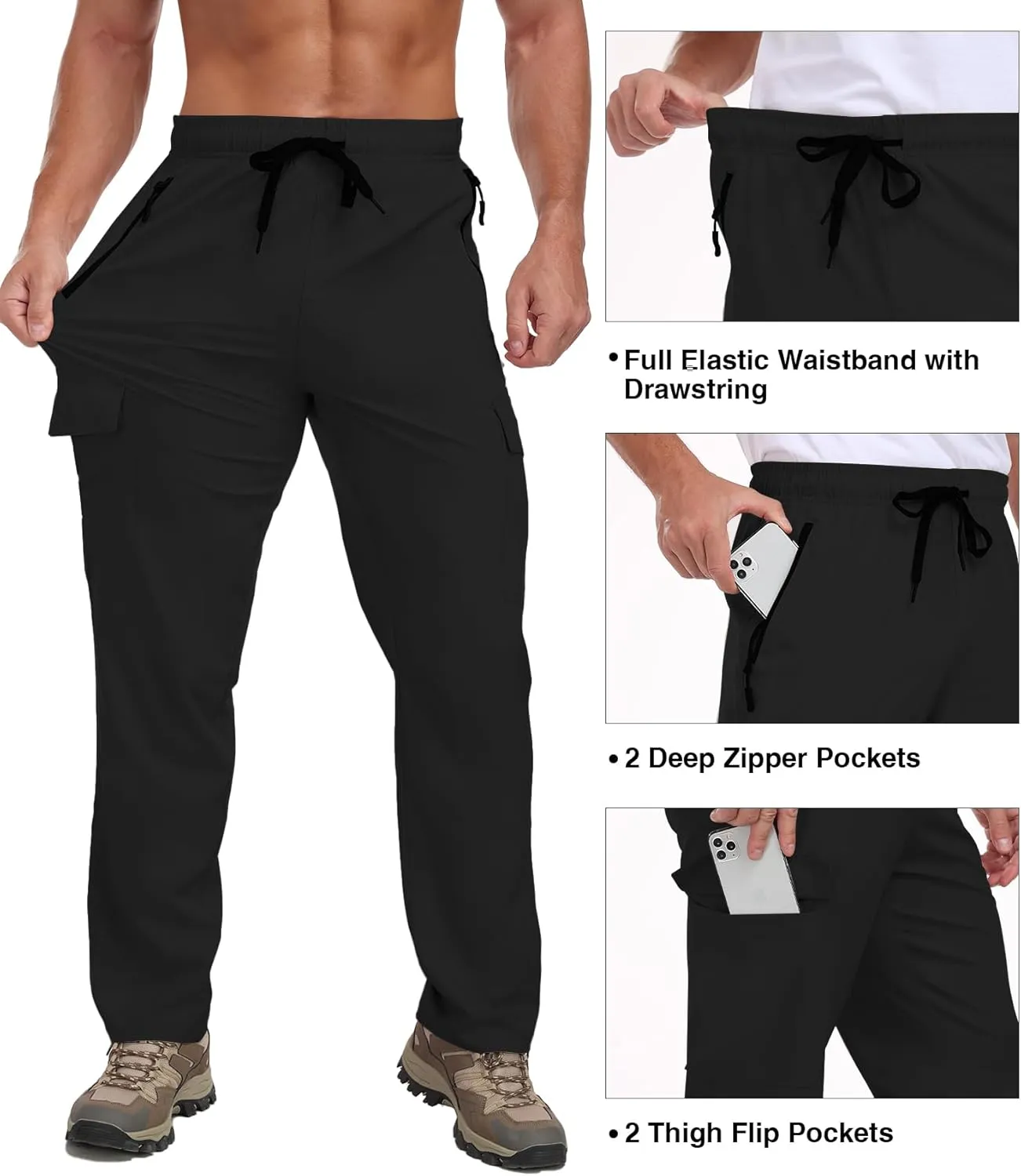 Cargo Pants for Men Water Resistant Hiking Pants Lightweight Fishing Travel Pants Zipper Pocket Outdoor HH2411