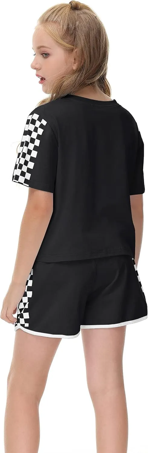 CNJFJ Kids Summer Sport T-Shirt and Shorts Set Plaid Print Clothing Sets Tracksuit