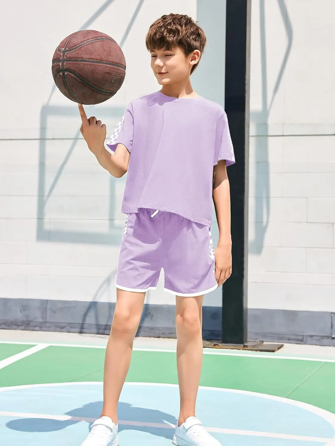 CNJFJ Kids Summer Sport T-Shirt and Shorts Set Plaid Print Clothing Sets Tracksuit