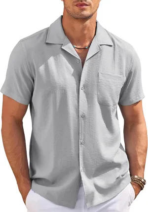 COOFANDY Men's Casual Button Down Shirts Short Sleeve Summer Cuban Vacation Beach Shirts