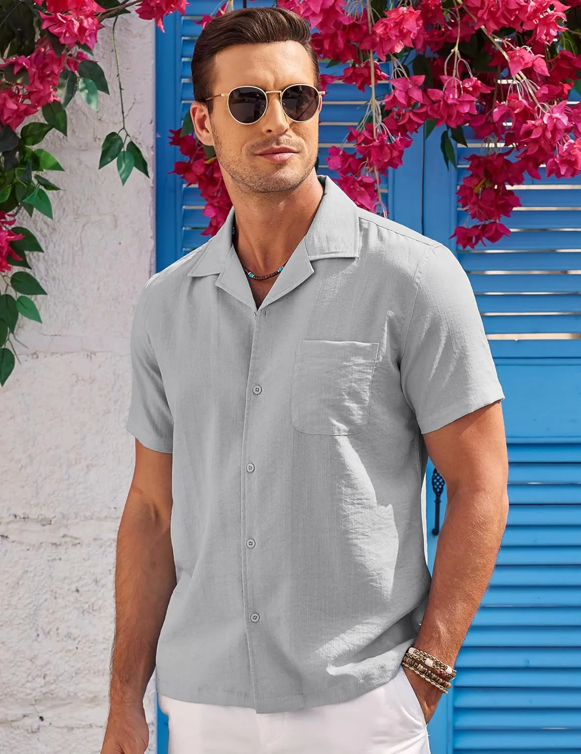 COOFANDY Men's Casual Button Down Shirts Short Sleeve Summer Cuban Vacation Beach Shirts