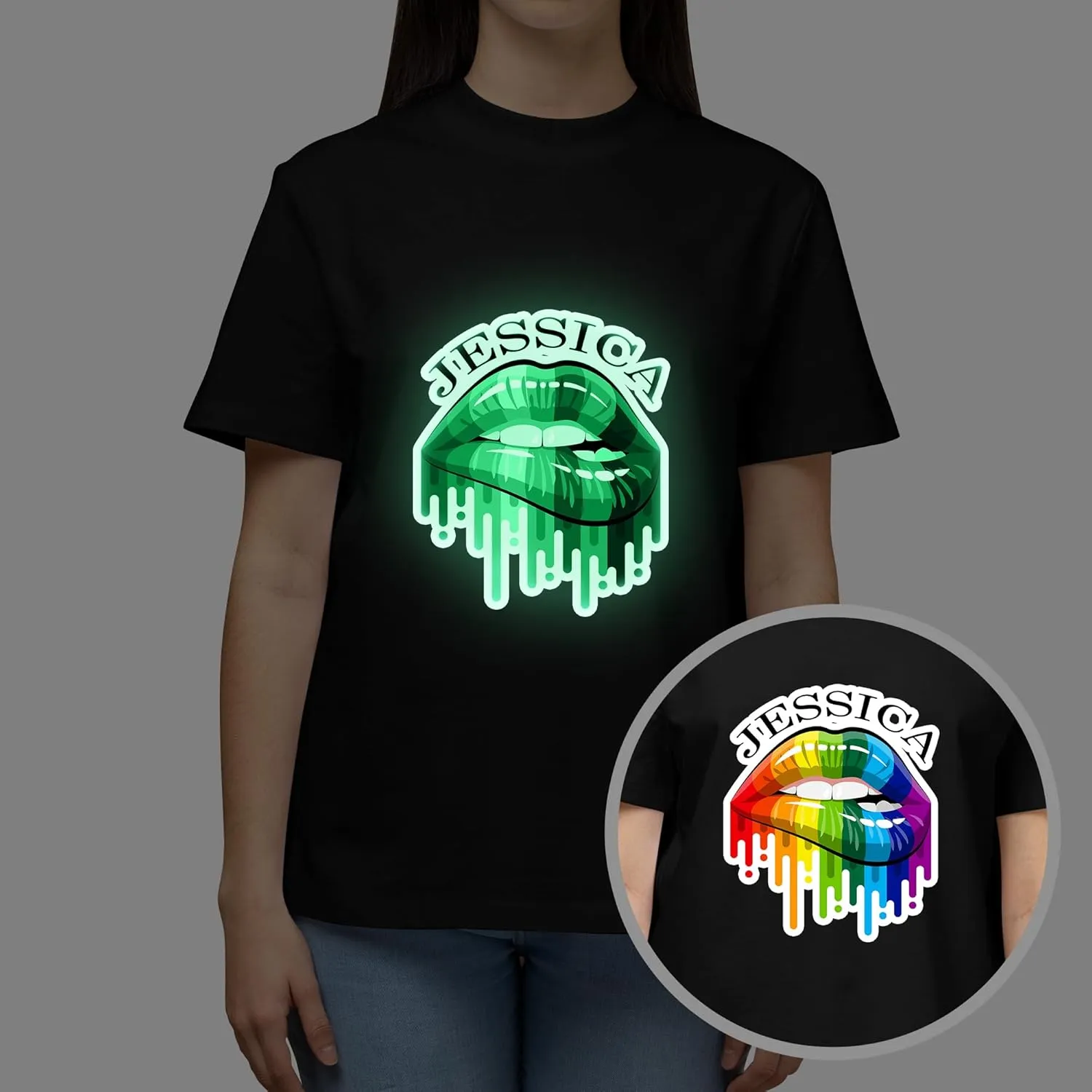 Custom Personalized Name Party Tee, Women's Glow in The Dark T-Shirt, Glow Birthday T-Shirt for Girl Mom Girlfriend Wife