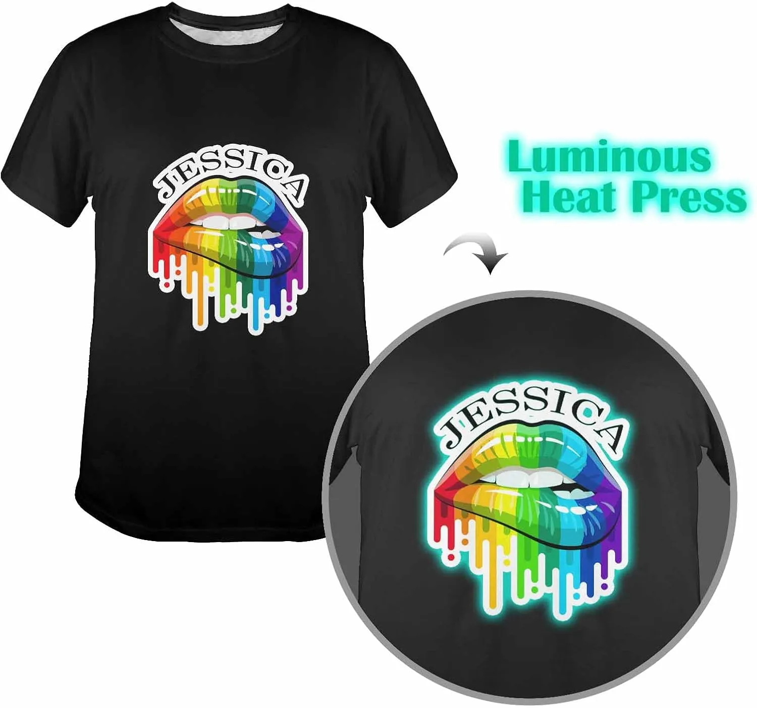 Custom Personalized Name Party Tee, Women's Glow in The Dark T-Shirt, Glow Birthday T-Shirt for Girl Mom Girlfriend Wife