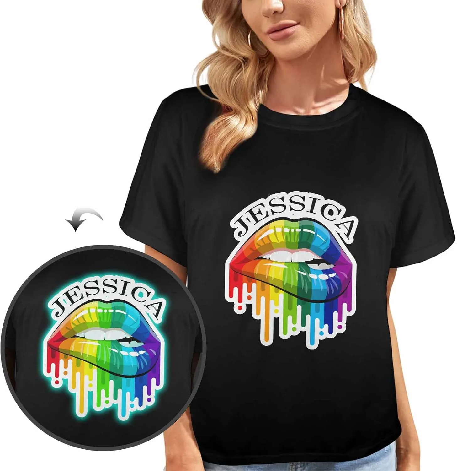 Custom Personalized Name Party Tee, Women's Glow in The Dark T-Shirt, Glow Birthday T-Shirt for Girl Mom Girlfriend Wife