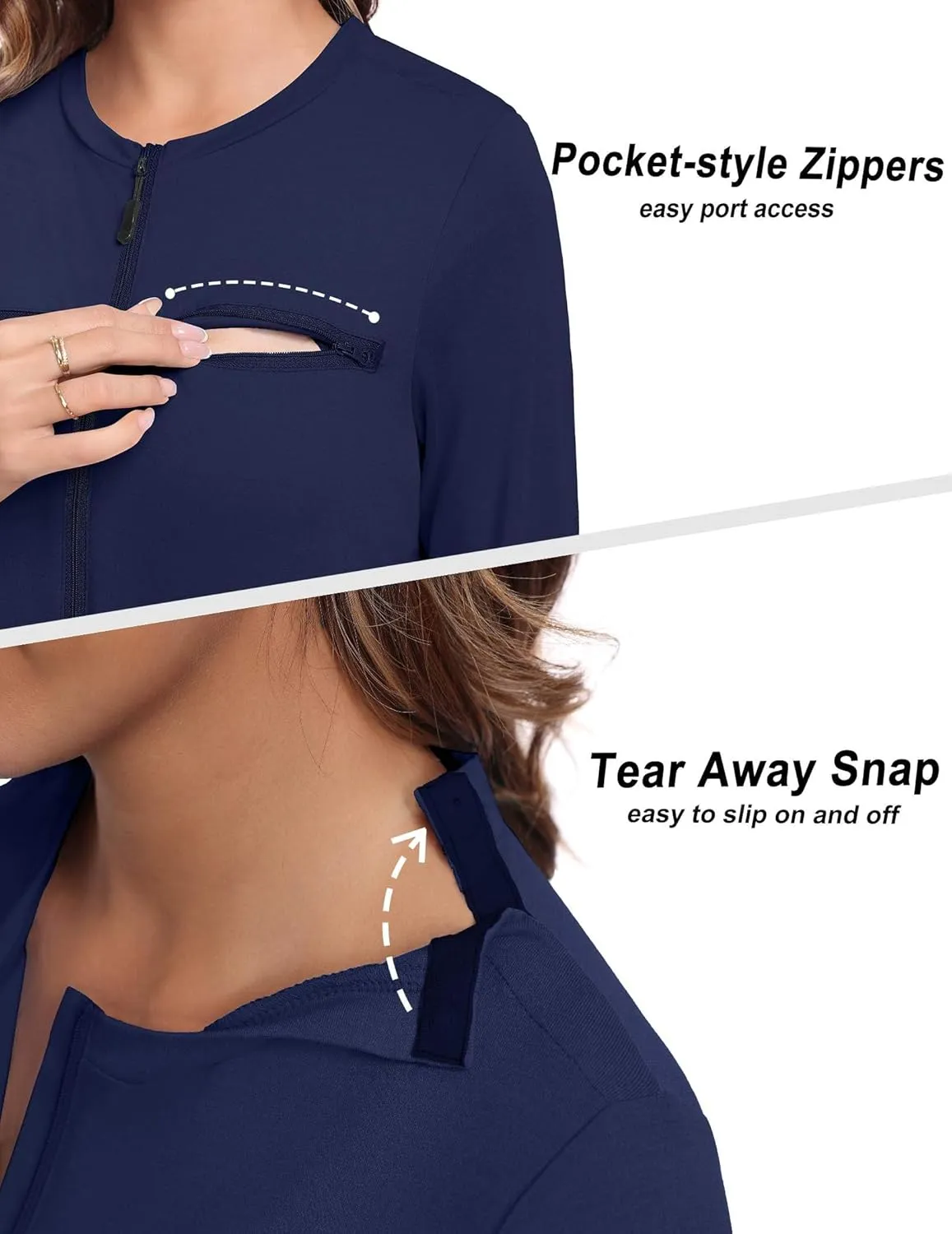 Deyeek Chemo Port Shirts for Women 2 Side Snaps Long Sleeve Shoulder Post Surgery Clothing Dialysis Breast Cancer Shirts