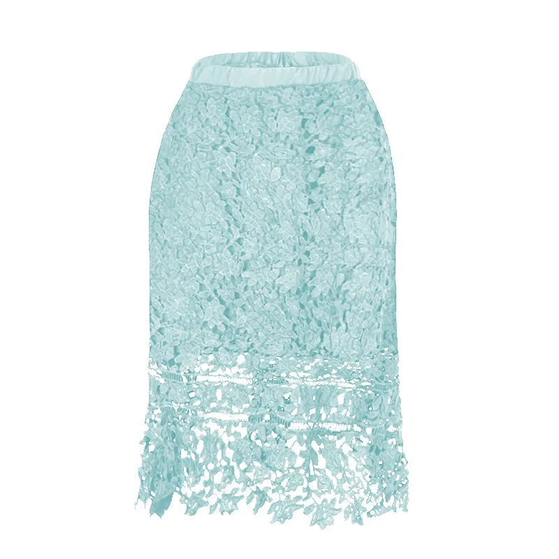 Elastic Waist Lace Midi Skirts