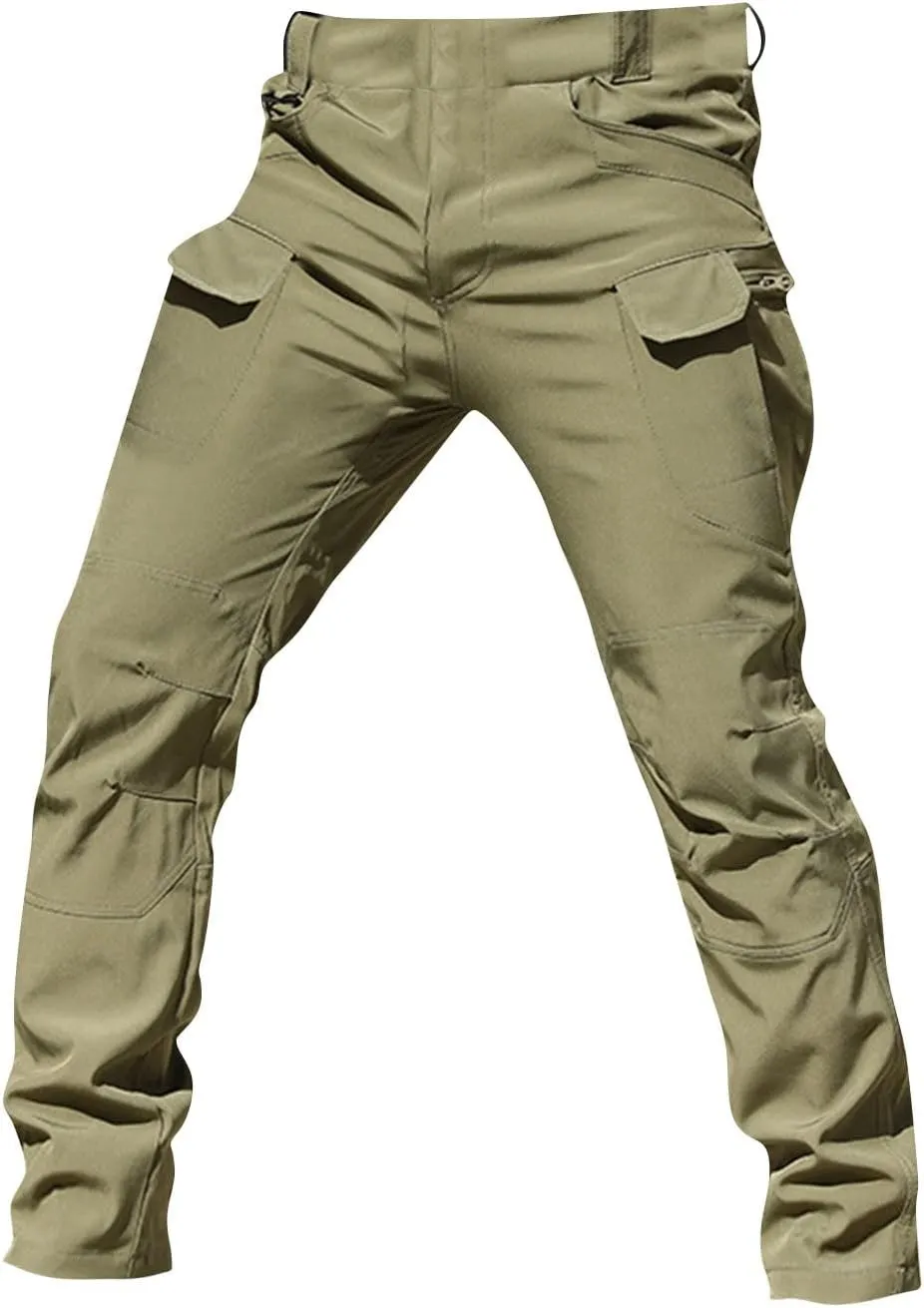 eoeioa Mens Hiking Cargo Pants Multi Pockets Ripstop Stretch Waterproof Joggers Pants Solid Outdoor Baggy Pants
