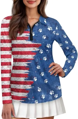Golf Shirts for Women Long Sleeve Moisture Wicking Quarter Zip Golf Tennis Polo Shirts Pullover Workout Tops