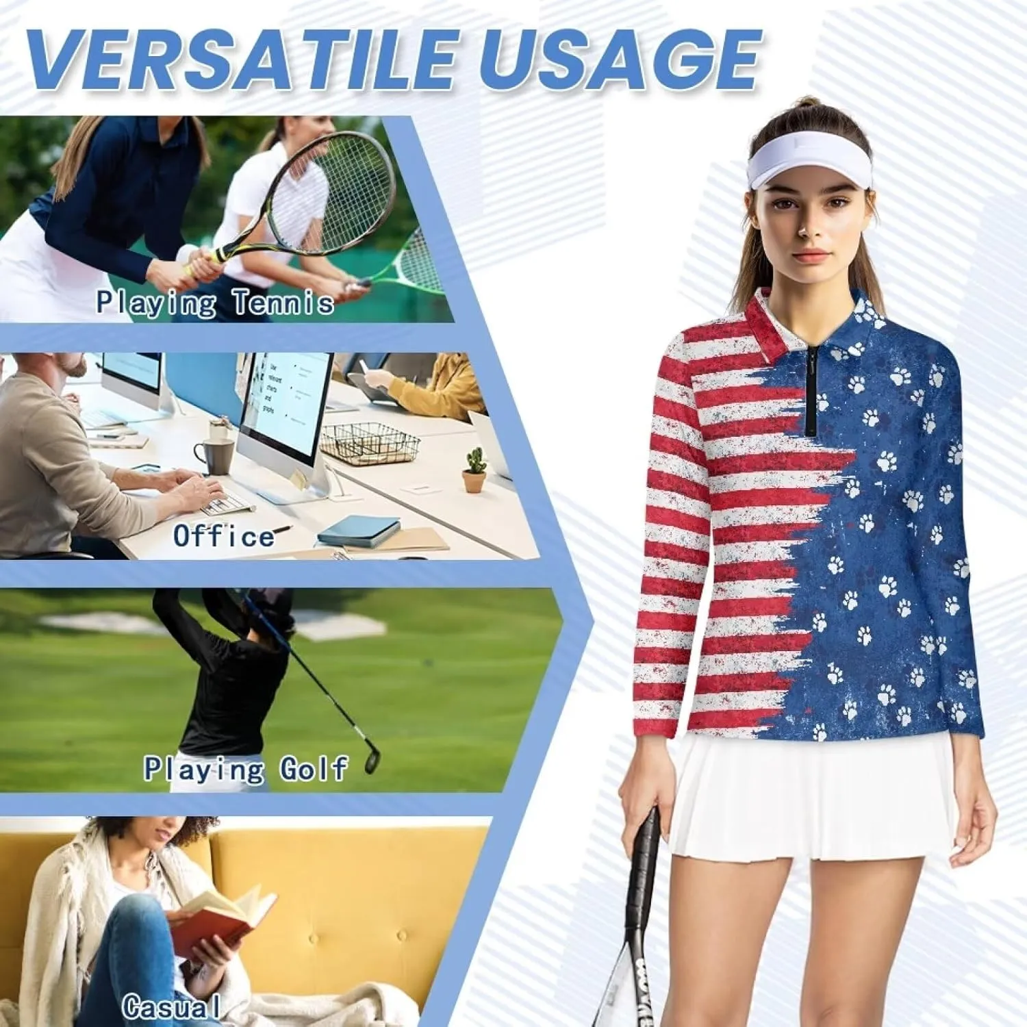 Golf Shirts for Women Long Sleeve Moisture Wicking Quarter Zip Golf Tennis Polo Shirts Pullover Workout Tops