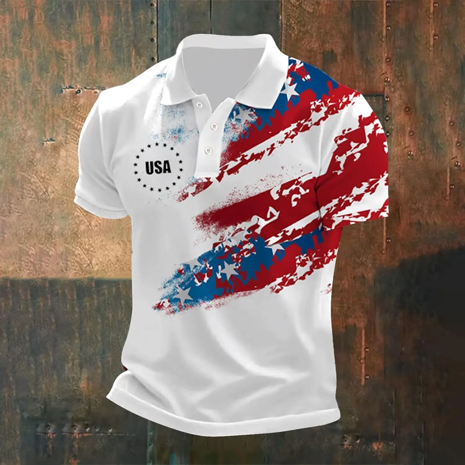 July 4th Shirts for Men Star Stripe USA American Flag Polo Golf Tshirts Short Sleeve Button Up Independence Day Tops