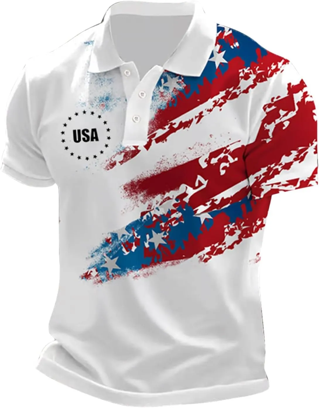 July 4th Shirts for Men Star Stripe USA American Flag Polo Golf Tshirts Short Sleeve Button Up Independence Day Tops