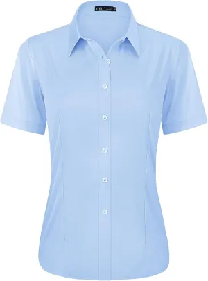 J.VER Womens Button Down Shirts Stretch Wrinkle Free Formal Short Sleeve Dress Shirt Summer Work Blouses Business Casual Tops