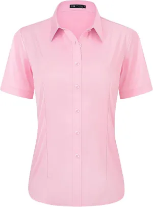 J.VER Womens Button Down Shirts Stretch Wrinkle Free Formal Short Sleeve Dress Shirt Summer Work Blouses Business Casual Tops
