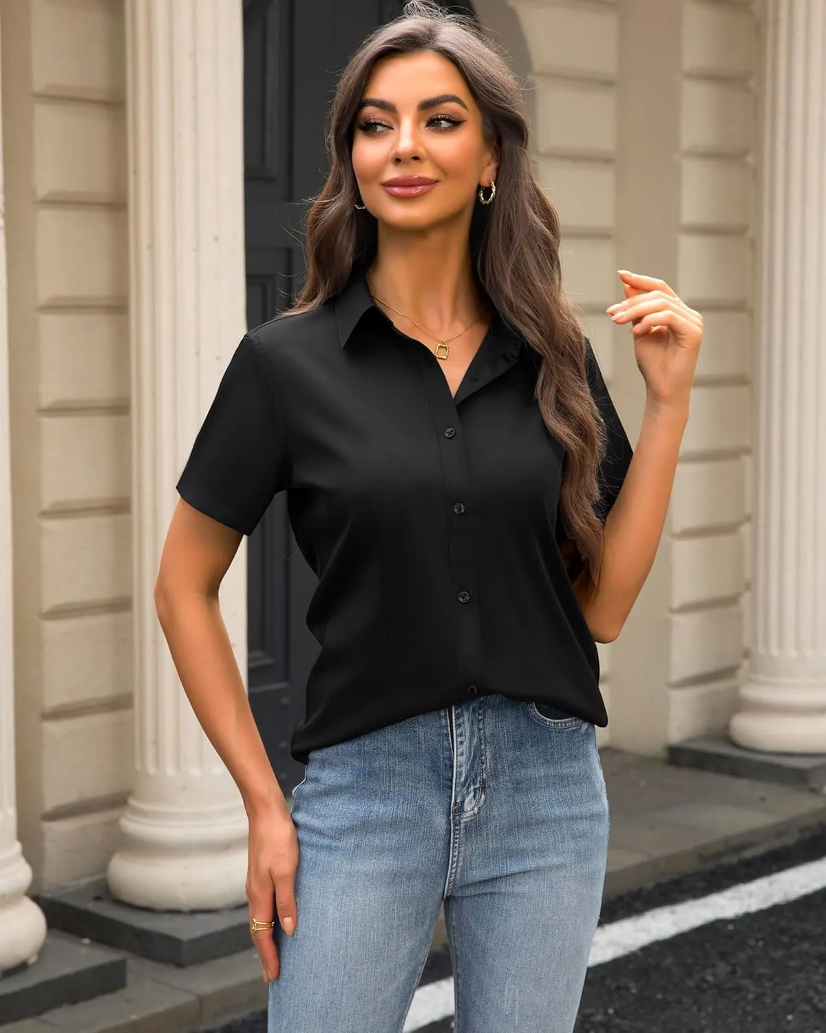 J.VER Womens Button Down Shirts Stretch Wrinkle Free Formal Short Sleeve Dress Shirt Summer Work Blouses Business Casual Tops