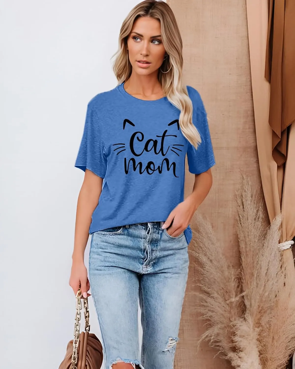 LAZYCHILD Cat Mom Shirts for Women Cat Mama T-Shirts Pet Lover Gifts Shirts Funny Cat Graphic Tees Shirts