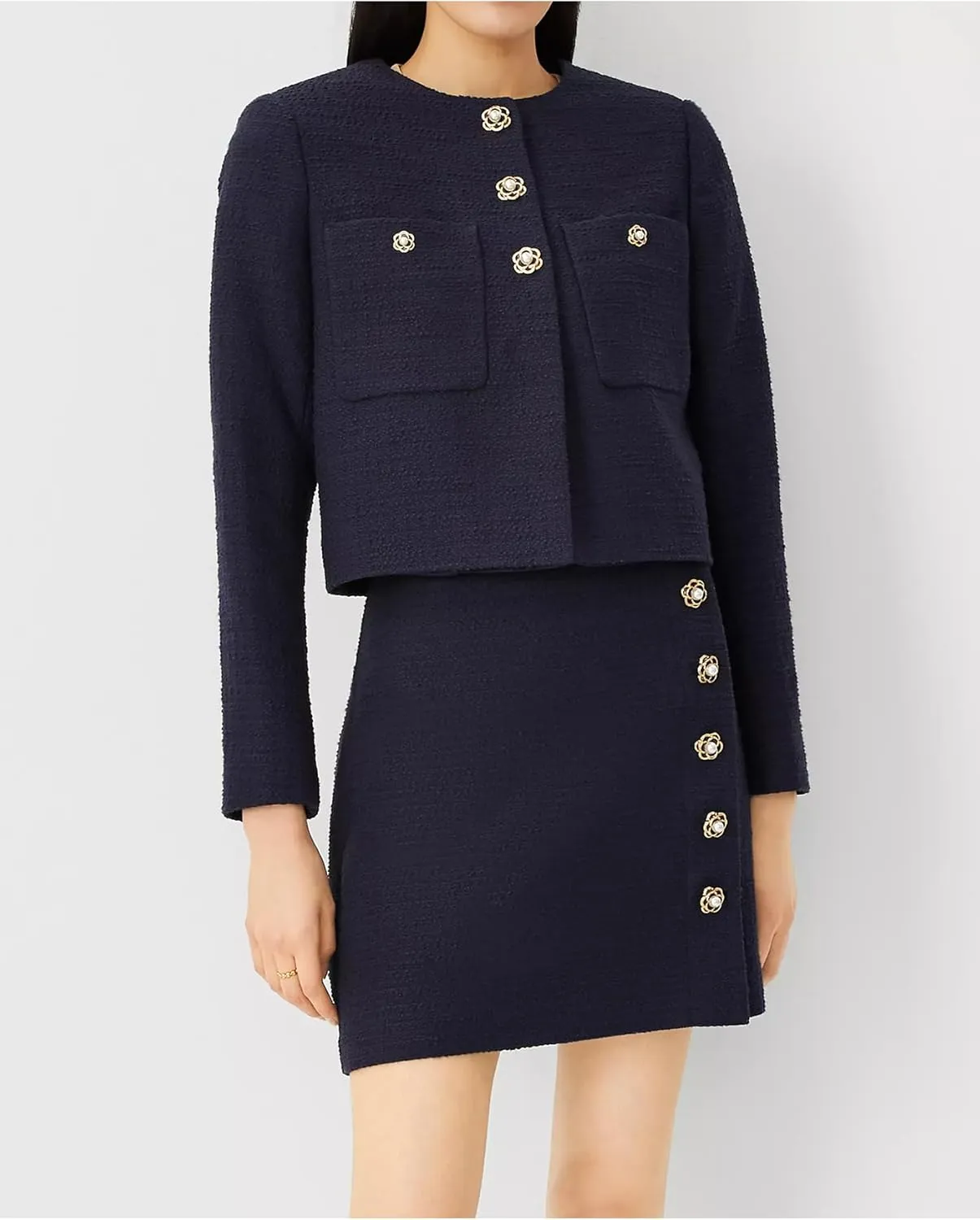 LifeShe Tweed Blazer Jacket for Women Elegant Open Front Cropped Blazers Long Sleeve Office Work Coats