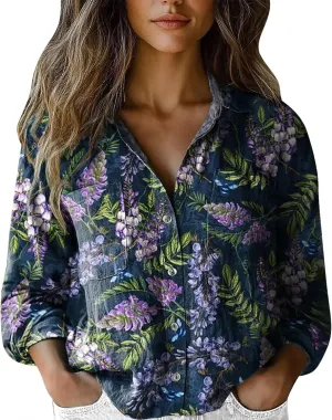 Linen Tops for Women Womens Button Down Shirt Color Sleeve Collar Casual Shirt Cotton Blouses for Casual