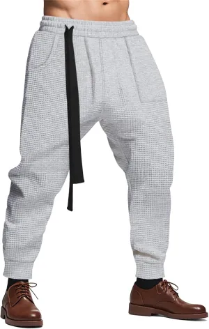 Mens Elastic Waist Drawstring Cargo Harem Baggy Sport Sweat Joggers Trousers Wide Leg Dress Business Work Suit Pants