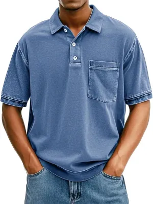 Mens Vintage Polo Shirts 3D Printing Pullover Shirts Classic Fit Lapel Button Tops Summer Casual Retro Distressed Top