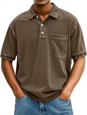 Mens Vintage Polo Shirts 3D Printing Pullover Shirts Classic Fit Lapel Button Tops Summer Casual Retro Distressed Top