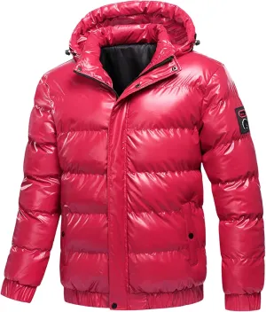 Mens Winter Jacket Puffer Coat Shiny Hooded Reflective Padded Jackets Plus Size Bomber Alternative Thicken Down Coats