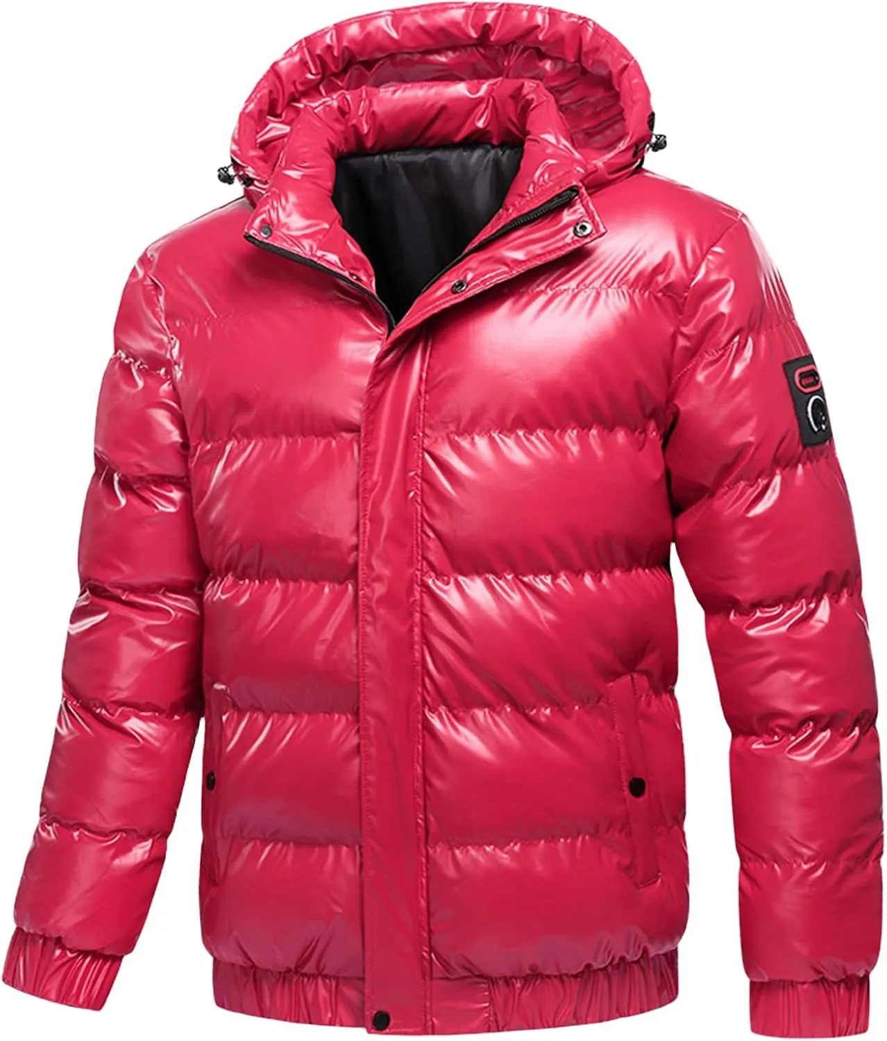 Mens Winter Jacket Puffer Coat Shiny Hooded Reflective Padded Jackets Plus Size Bomber Alternative Thicken Down Coats