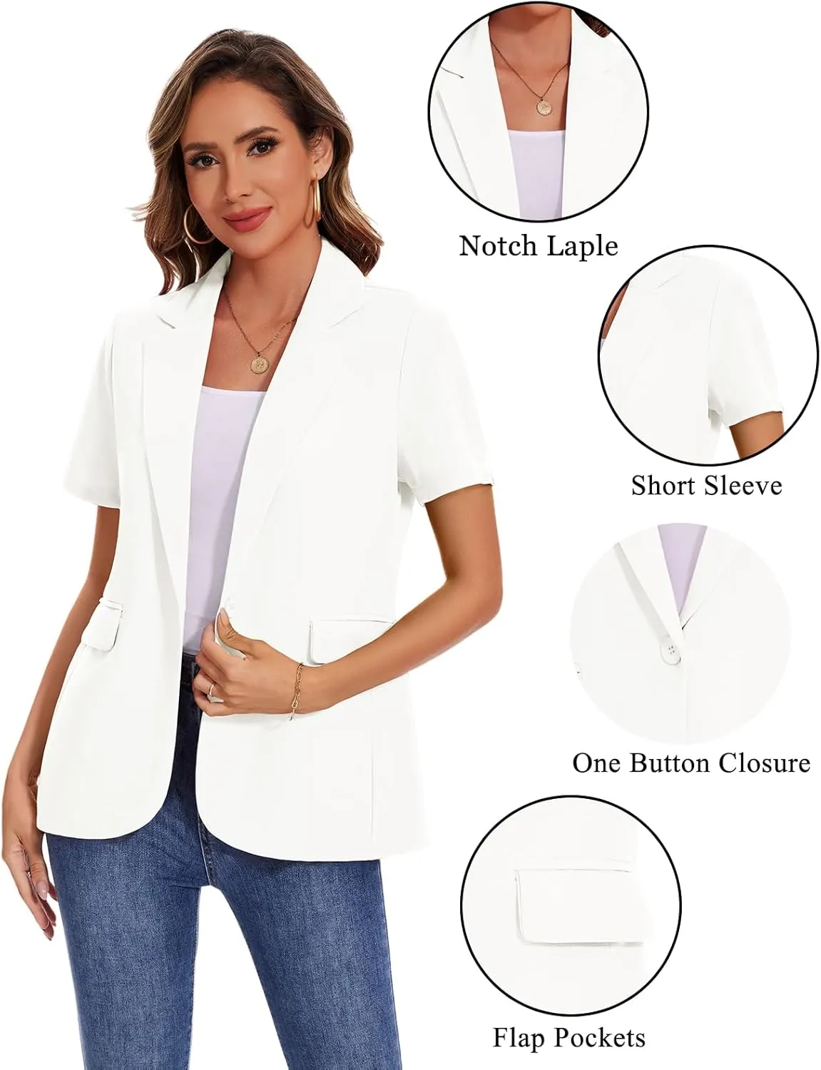 MINTLIMIT Women Short Sleeve Blazer Lightweight Button Front Business Jacket Notched Lapel Work Office Blazers with Pockets